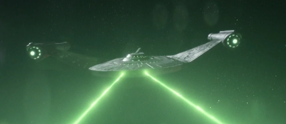(CBS) A Romulan Bird of Prey engaged in combat