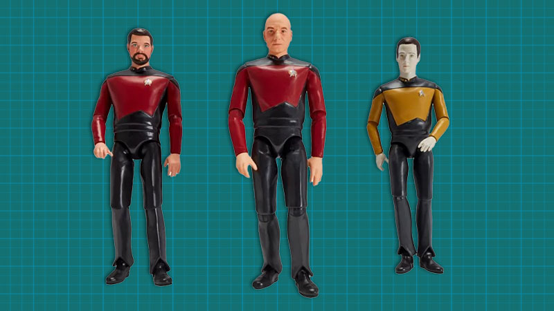  (CBS)/Playmates) Star Trek: The Next Generation's Lt. Commander Data, Captain Jean-Luc Picard, and Commander William Riker. Star Trek Merchandise