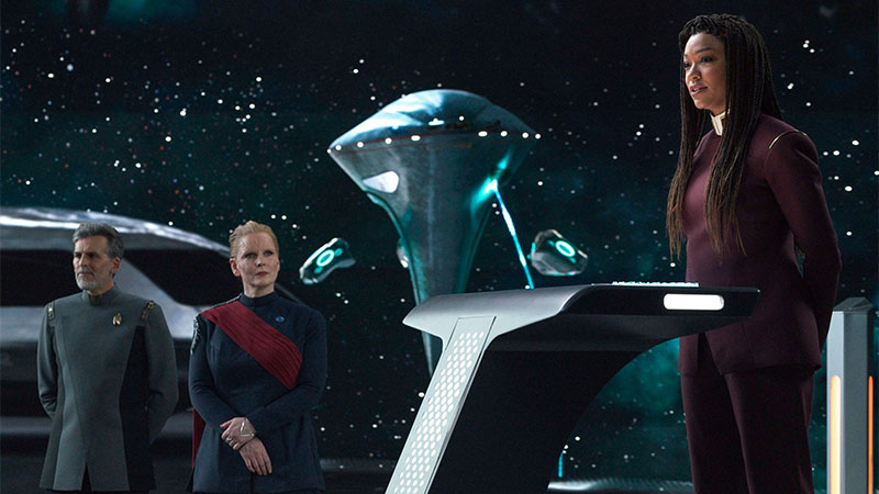 (Paramount+) Michael Burnham, President Rillak & Admiral Vance Star Trek: Discovery Season 4 