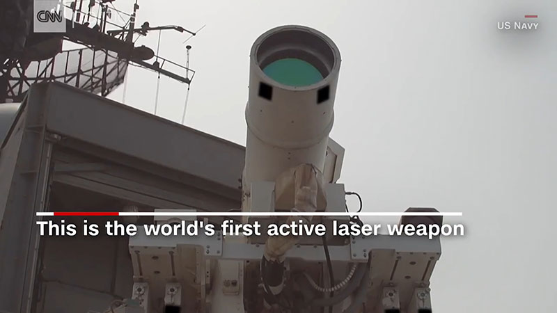 "Laser Weapons System", which is mounted in the US Navy landing ship "Ponce" deployed in the Persian Gulf.
